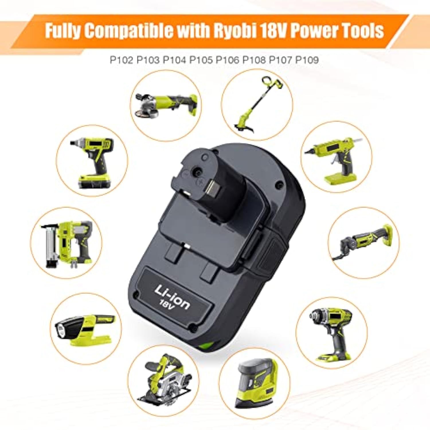 2-Pack 3.6Ah P108 18V Lithium Batteries Compatible with Ryobi One+ Tools