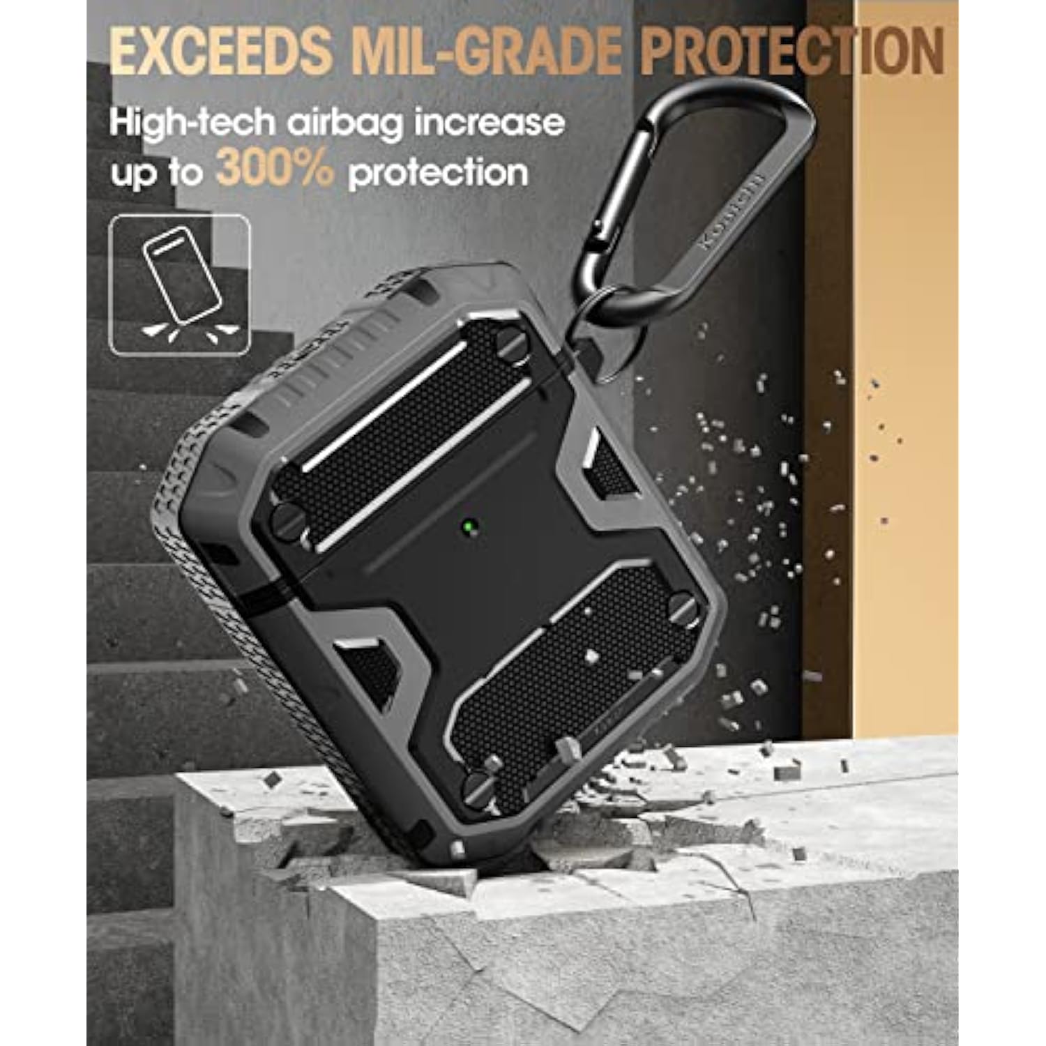 Compatible With Airpods Case, Full-Body Rugged Hard Shell Protective Case Cover With Keychain Designed For Airpods 1St & 2Nd, Black