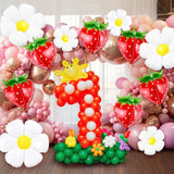 12 Pcs Strawberry Balloons Daisy Balloons Set Berry First Birthday Party Decorations 4D Flower Foil Balloon For Summer Birthday Baby Shower Party Decor(Strawberry,Daisy)