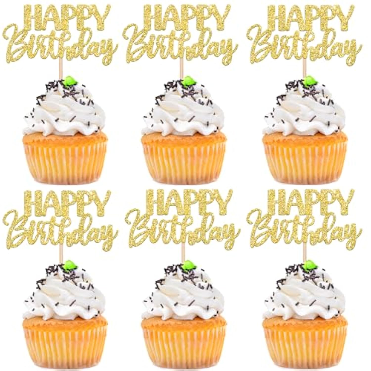 30 Pcs Happy Birthday Cupcake Toppers Glitter Happy Birthday Cupcake Picks For Celebrating Anniversary Theme Party Cake Decorations Supplies Gold