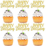 30 Pcs Happy Birthday Cupcake Toppers Glitter Happy Birthday Cupcake Picks For Celebrating Anniversary Theme Party Cake Decorations Supplies Gold