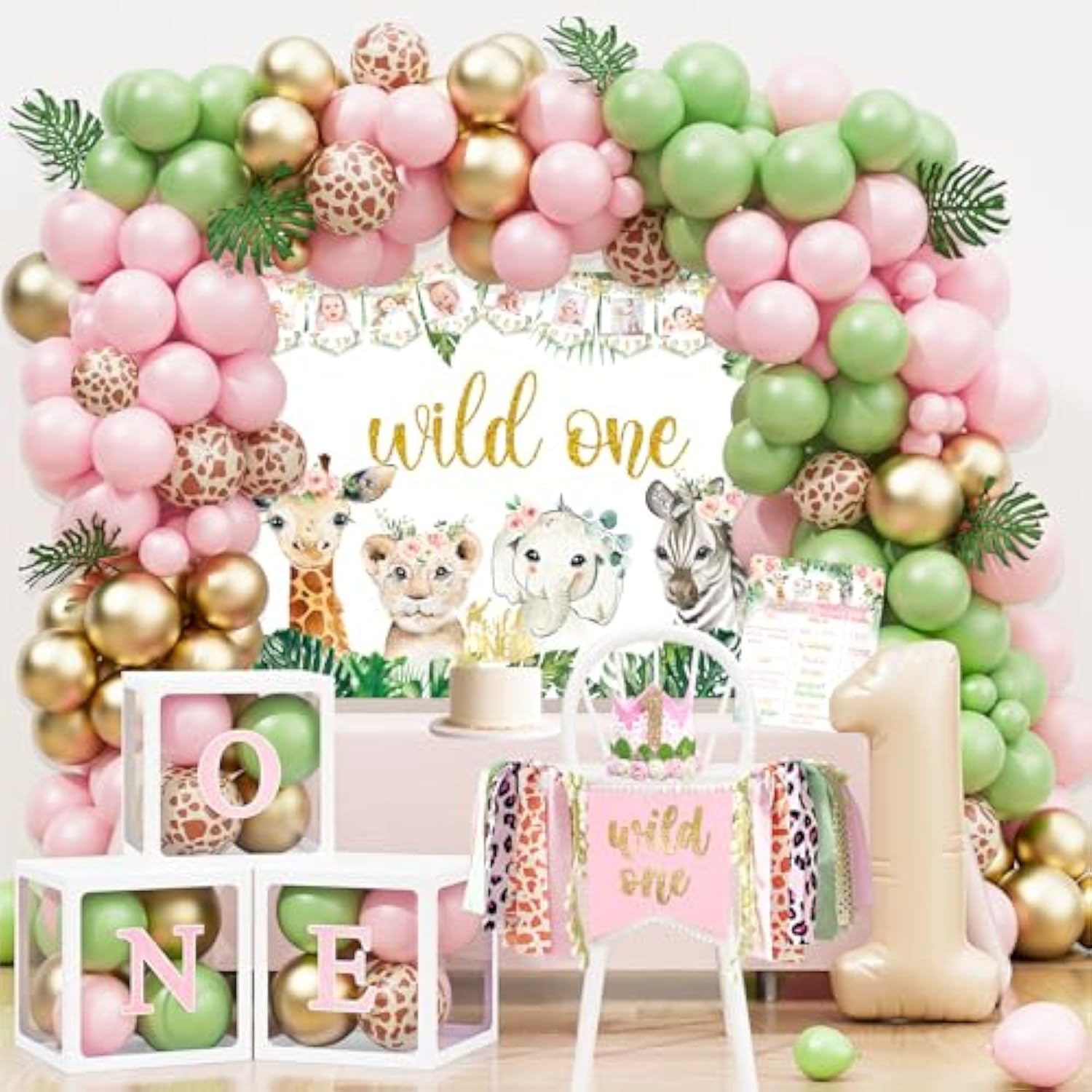 Wild One Birthday Decorations Party Supplies For Girl, 1St Birthday Girl Decorations, Jungle Animal 1St Birthday Party Supplies, First Birthday Decorations For Girls