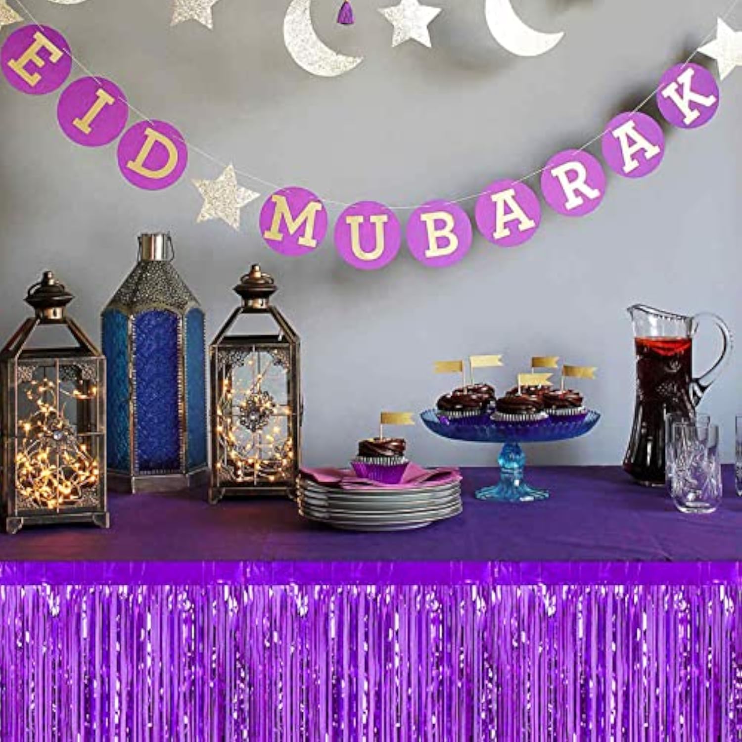 6 Pack 29X108 Inch Purple Metallic Foil Fringe Table Skirts Banner For Tinsel Streamer Garland Curtains Backdrop For Parade Floats Wedding Baby Shower Birthday Christmas Halloween Party Decoration