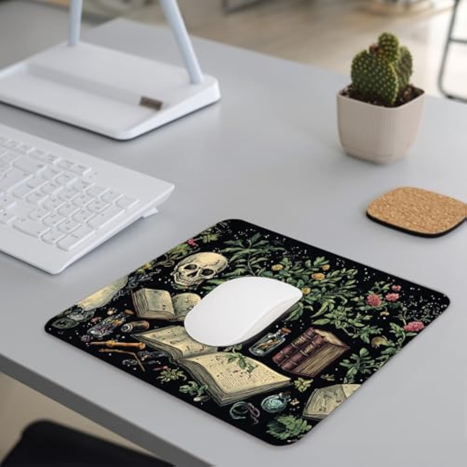 Goth Bookish Mouse Pad - Gothic Book Lovers Gifts, Gothic Office Supplies, Waterproof Non-Slip Rubber Base Skeleton Skull Mousepad For Wireless Mouse 7.9X9.5 Inch