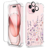 For Iphone 15 Case, [5 In 1] With 2X Screen Protector & 2X Camera Lens Protector, Clear Soft Shockproof Slim Fit Floral Phone Cover For Women Girls 2023 6.1" (Floratopia/Colorful)