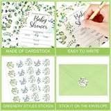 25 Sets Greenery Baby Shower Invitations, Diaper Raffle Tickets, Baby Shower Book Request Cards With Envelopes For Neutral, Gender Reveal Party Decorations