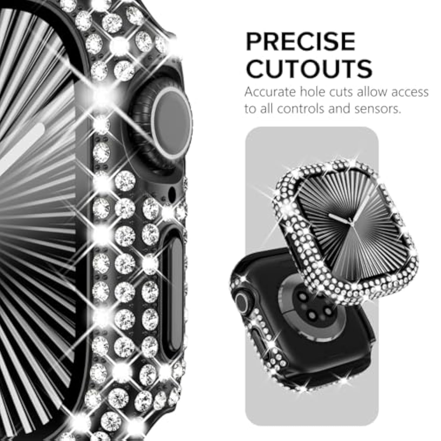 3-Pack Bling Cases Compatible For Apple Watch Case 38Mm With Built-In Screen Protector For Apple Watch Series 3 2 1 (38Mm, Black/Iridescent/Clear)