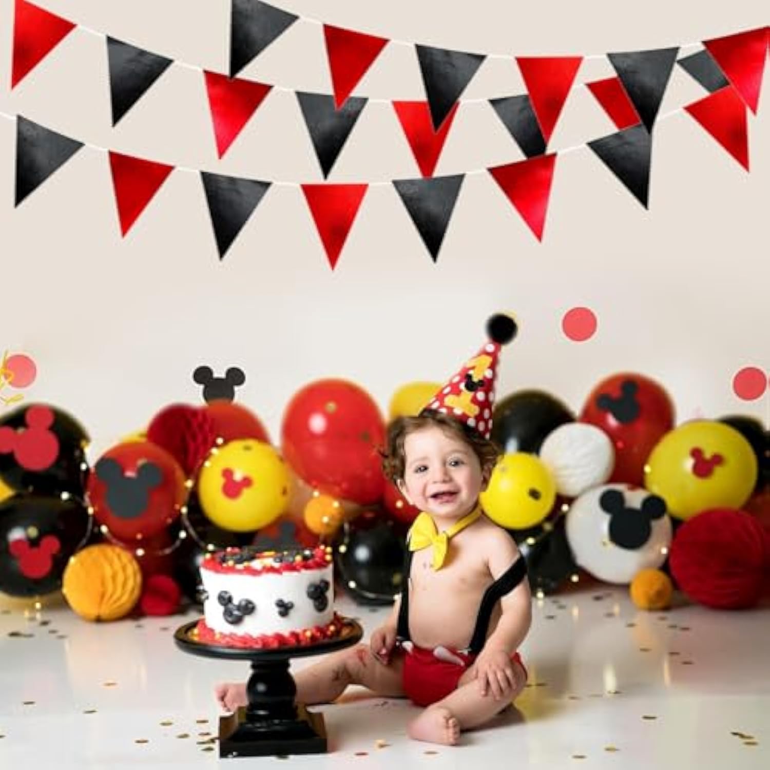 39ft Red Black Glitter Fabric Bunting Banner Triangle Flags Cotton Pennant Party Decor