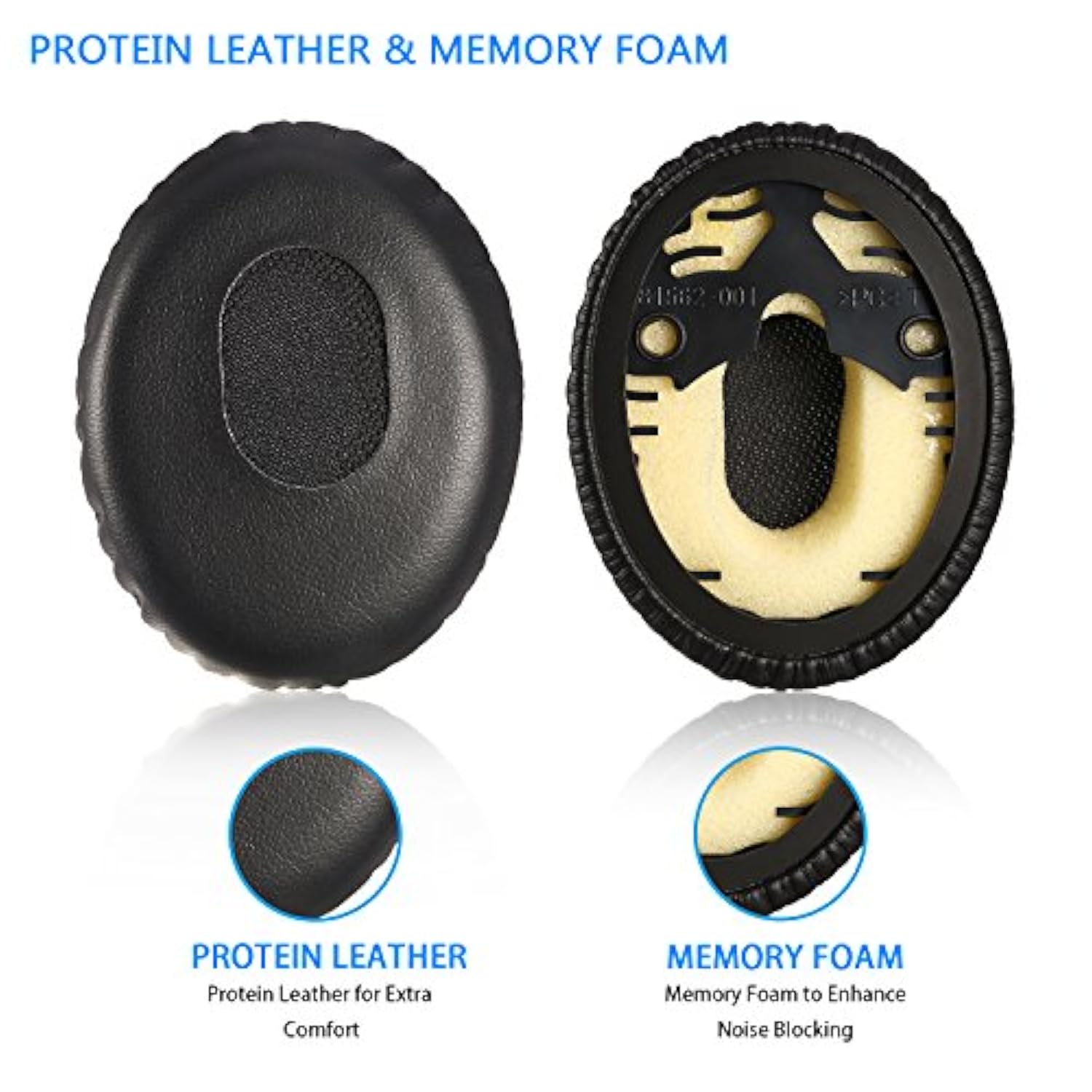 Qc3 Earpads, Replacement Pu Leather & Memory Foam Ear Cushions Cover Kit For Bose Quietcomfort 3, On Ear, Oe, Oe1 Headphones Only (Black)