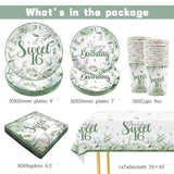 Sweet 16 Party Decorations, Sage Green 16Th Birthday Decorations For Girls 30 Guests Including Paper Plates And Napkins Cups And Tablecloth Set For Her Birthday Party Supplies