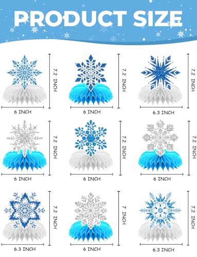 Winter Wonderland Decorations, 9Pcs Snowflake Honeycomb Table Centerpieces in Blue and White, Snowflake Table Decorations for Christmas Party, Baby Shower, Birthday, Holiday Events