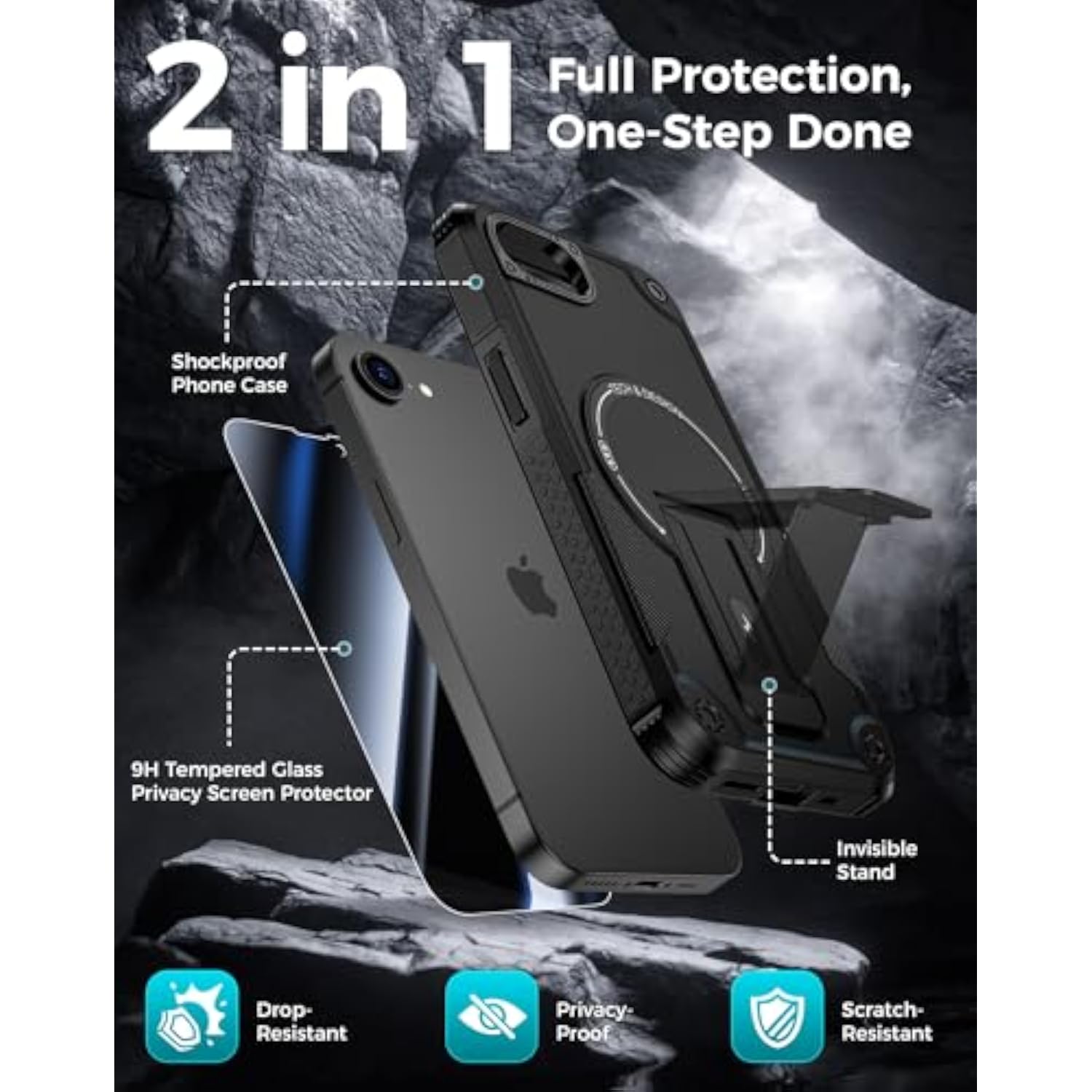 iPhone 17e/16e Privacy Tempered Glass Screen Protector and Waterproof Case