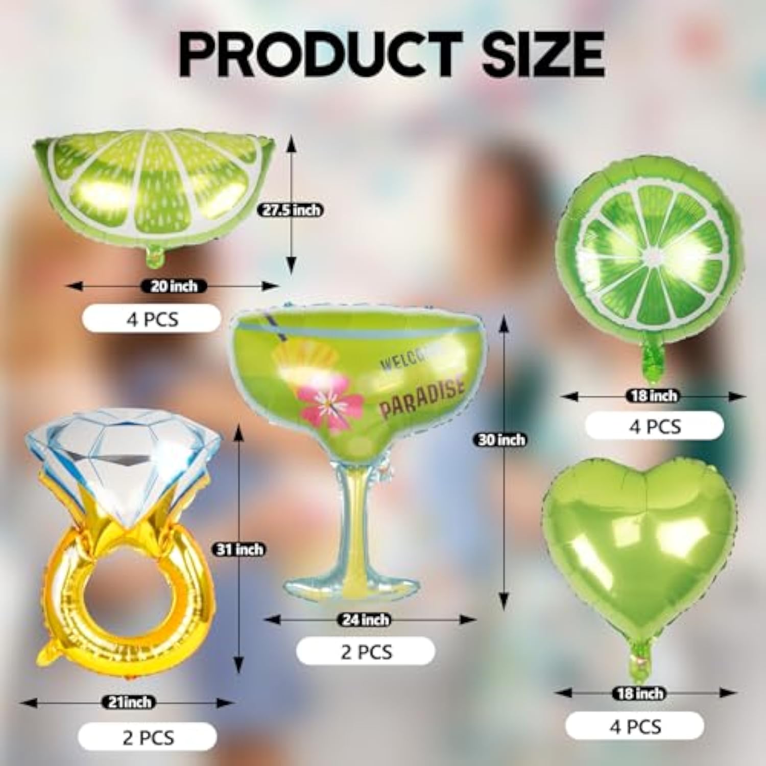 16 Pcs Margs And Matrimony Bachelorette Balloons Wedding Bridal Party Decor Large Lime Balloons Diamond Ring Balloons For Margarita Bachelorette Party Wedding Bridal Shower Decorations (Margarita, 16)