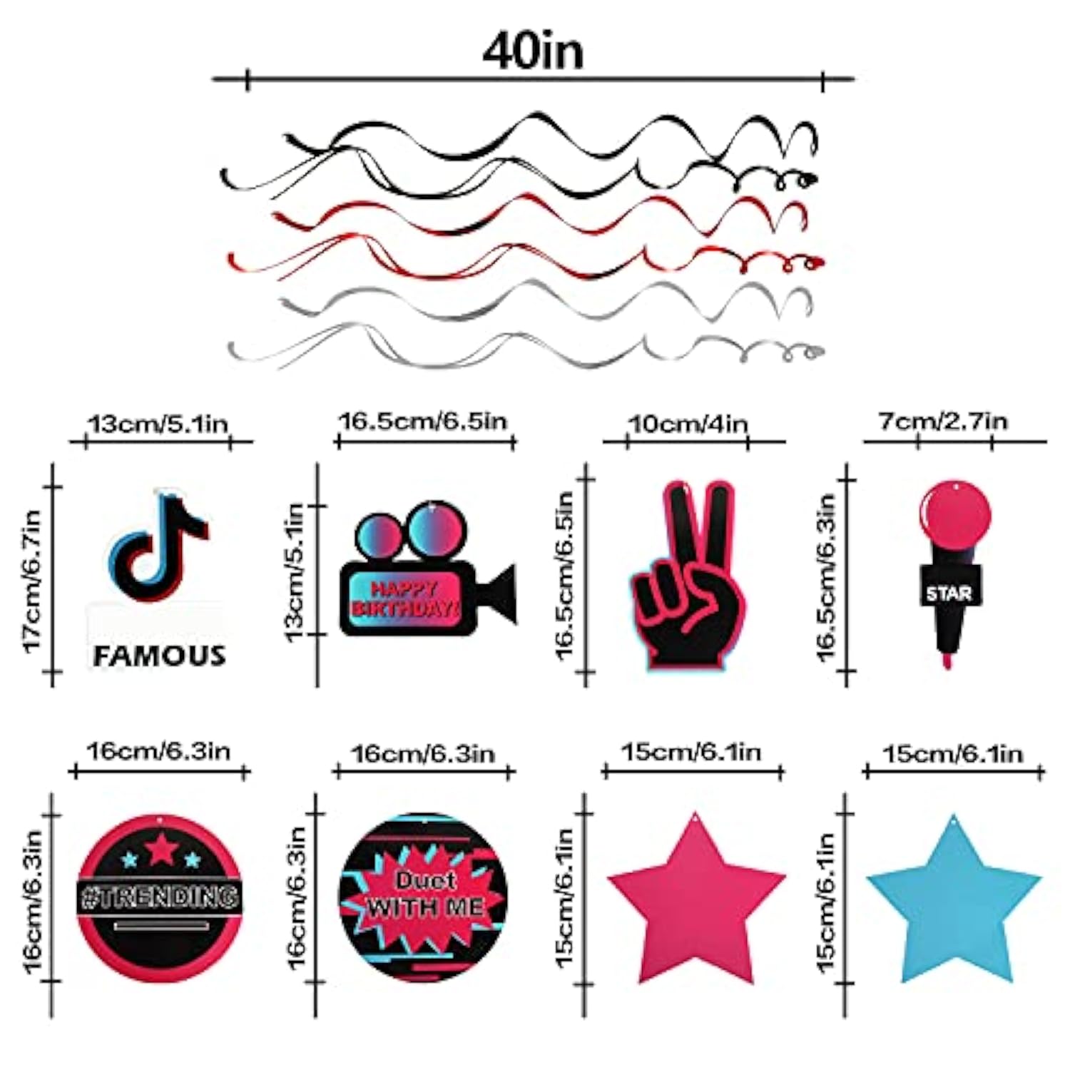 Tic Tok Music Party Decoration Kit - 30 Pcs Foil Ceiling Hanging Swirls Streamers Perfect For Music Happy Birthday Party Gift Decorations Sign.