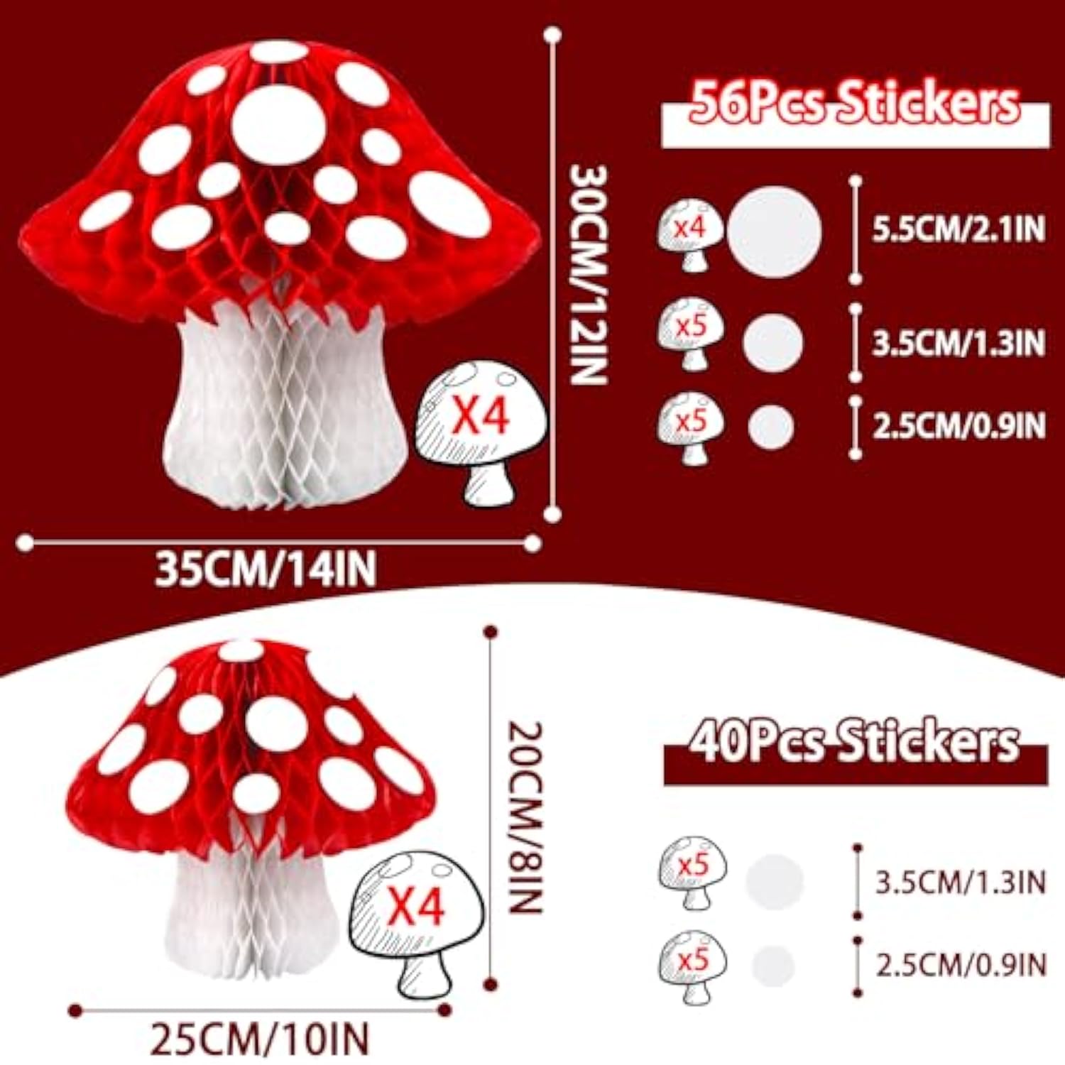 8Pcs Mushroom Honeycomb Decor Mushroom Shaped Tissue Paper Pom Decorations For Jungle Wonderland Themed Birthday Party 3D Mushroom Honeycomb Centerpiece For Fairy Baby Shower Garden Decoration