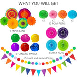 32Pcs Fiesta Party Decor Set with Fans, Garlands & Swirls – Cinco de Mayo