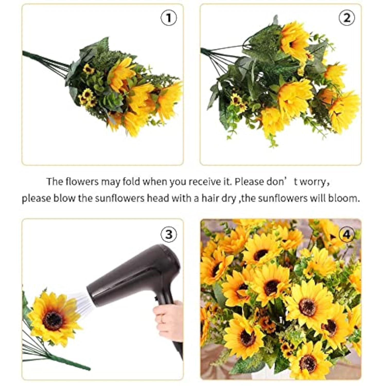 Artificial Sunflower Bouquets,2 Bunches Fake Flowers For Outdoors Baby Shower Home Wedding Fall Decor, Bride Holding Flowers,Diy Garden Craft Art Decor