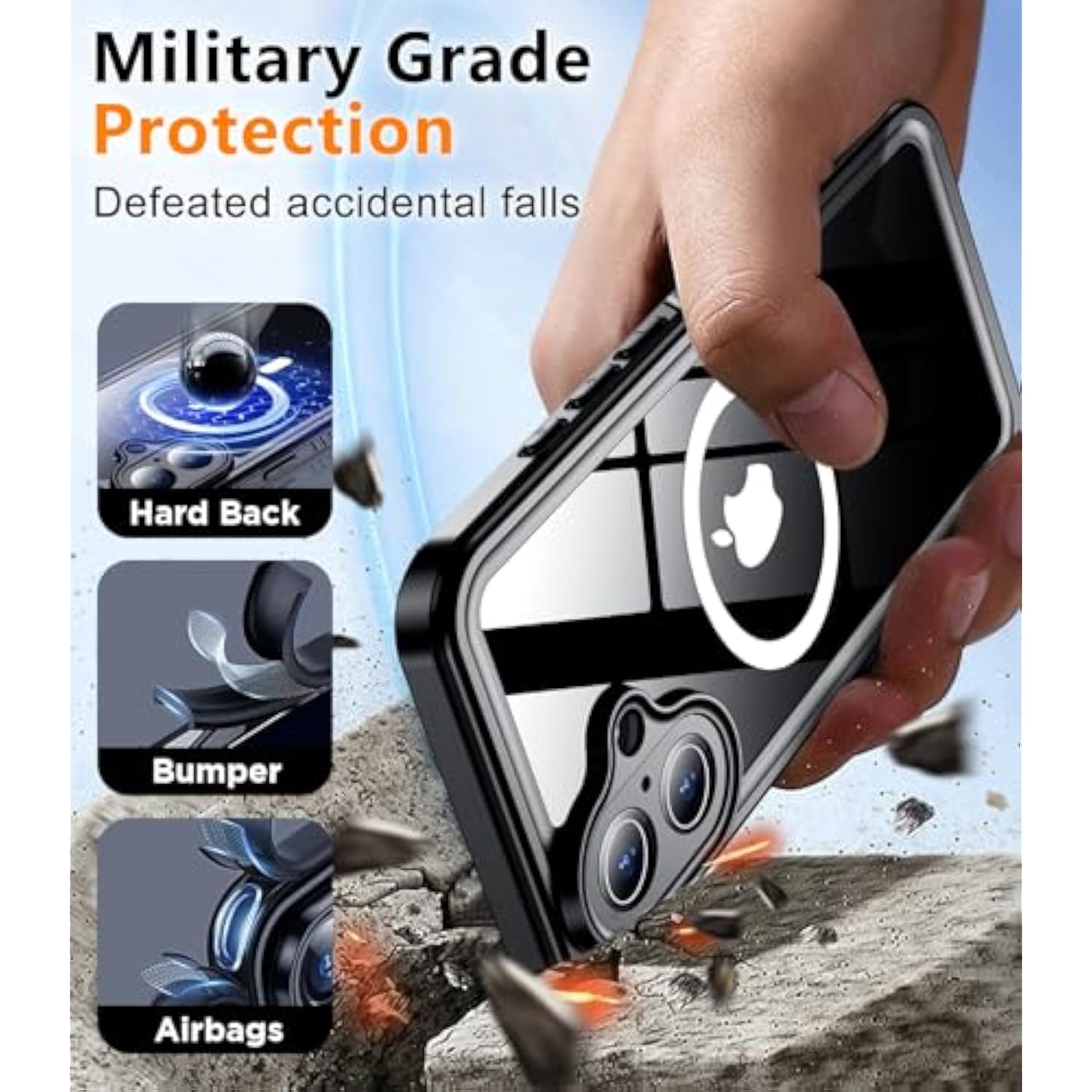 iPhone 16 Case, MagSafe, Waterproof, IP68, 12FT Drop Proof, Shockproof, Black 6.1"