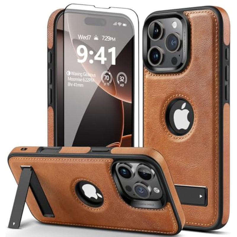 Strong Magnetic For Iphone 16 Pro Max Case Leather,[Compatible With Magsafe], Slim Adjustable Kickstand Phone Case For Iphone 16 Pro Max (2024) 6.9" (Brown)