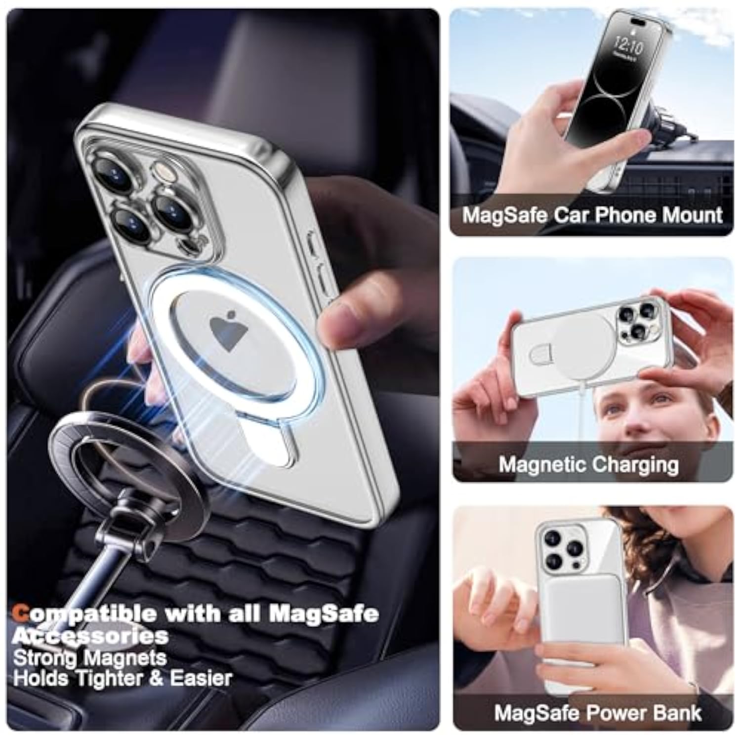 Clear Plating Case for iPhone 14 Pro Max with Stand 6.7 Inches Silver Finish