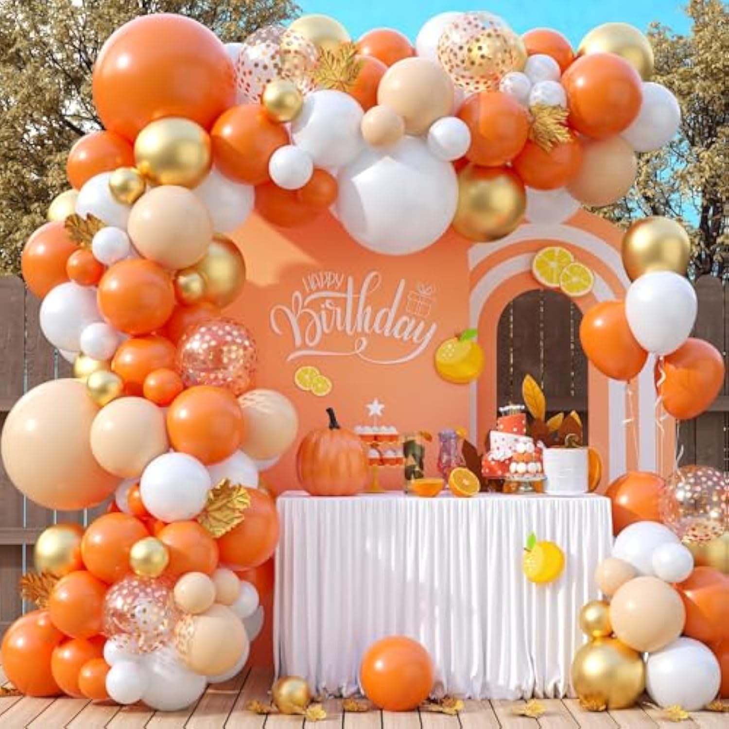 Orange Gold Balloon Arch Kit 120pcs White Confetti Balloons for Baby Shower Birthday Party