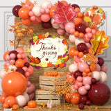 Fall Balloon Arch Kit Burgundy Orange Pink Balloons with Maple Leaf for Autumn Party