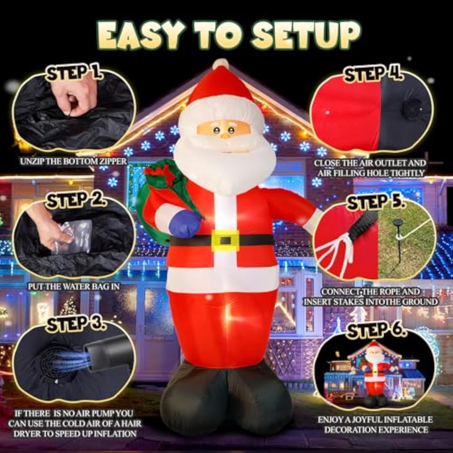 8 Ft Christmas Inflatable Santa Outdoor Decoration With Gift Bag, Giant Santa Carrying Gift Bag With Built-In Led Lights