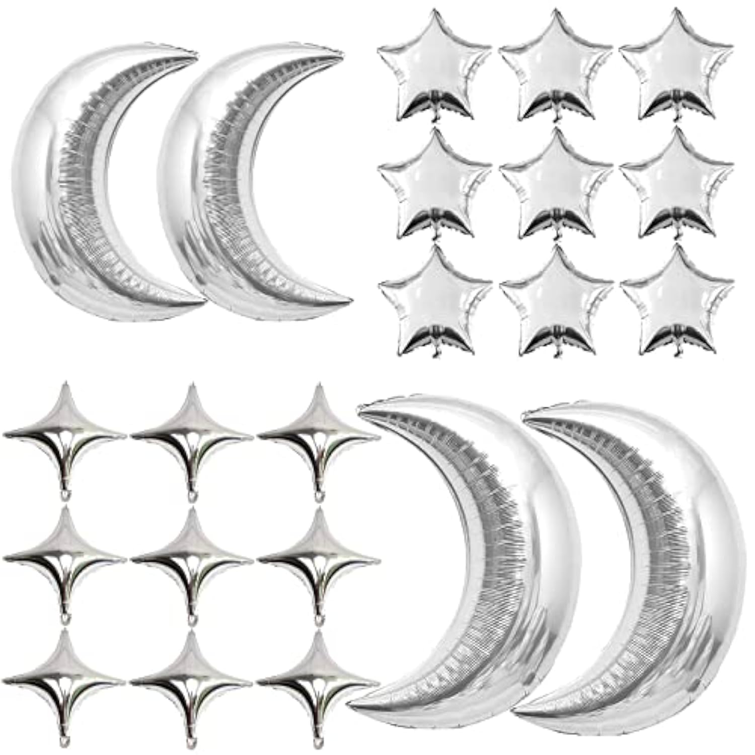 54Pcs Star and Moon Foil Balloons Set for Baby Shower, Wedding, Birthday Decor