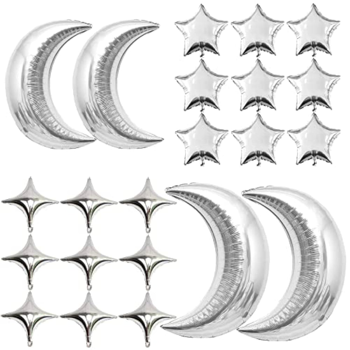 54Pcs Star and Moon Foil Balloons Set for Baby Shower, Wedding, Birthday Decor
