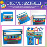 7 Pcs Large 80S 90S Party Decorations 3D Hip Hop Favor Set Paper Boombox Cassette Boxes For Retro Back To 1980S 1990S Theme Birthdays Music Neon Decoration