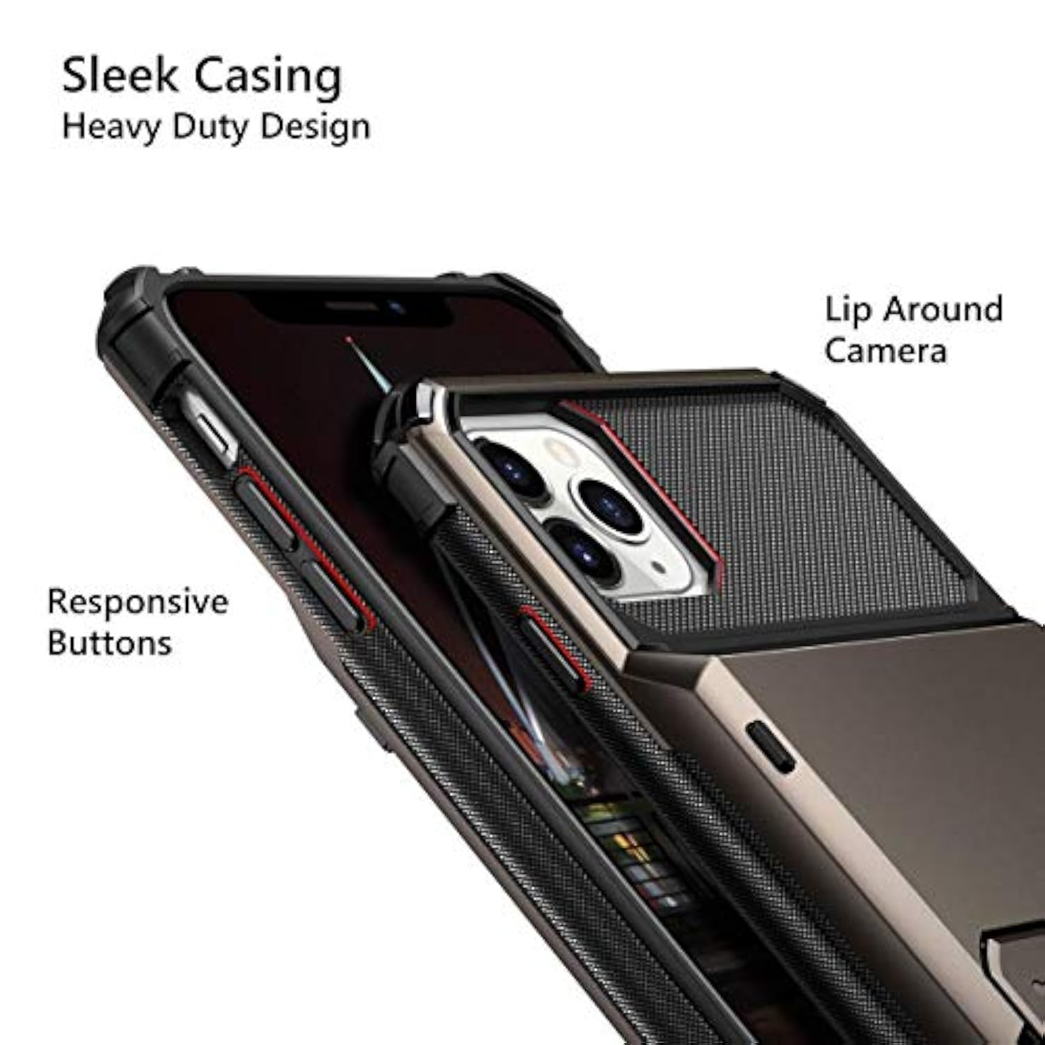 Case For Iphone 11 Pro Max Case Wallet 4-Card Holder Id Slot Flip Door Hidden Pocket Dual Layer Hybrid Bumper Armor Protective Hard Shell Back Cover For Iphone 11 Pro Max 6.5 Inch Gun Metal