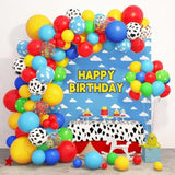 152Pcs Blue Red Yellow Balloon Arch Garland Kit, Different Sizes 12 10 5 Cow Cloud Pattern Green Confetti Latex Balloons For Kids Cartoon Theme Birthday Baby Shower Decorations