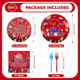 96Pcs Spider 3Rd Birthday Decorations For Boys Super Theme Hero 3Rd Birthday Plates And Napkins Blue Red Spider Three Year Old Decoration Favors For Kids 3 Year Old Party Supplies Serves 24