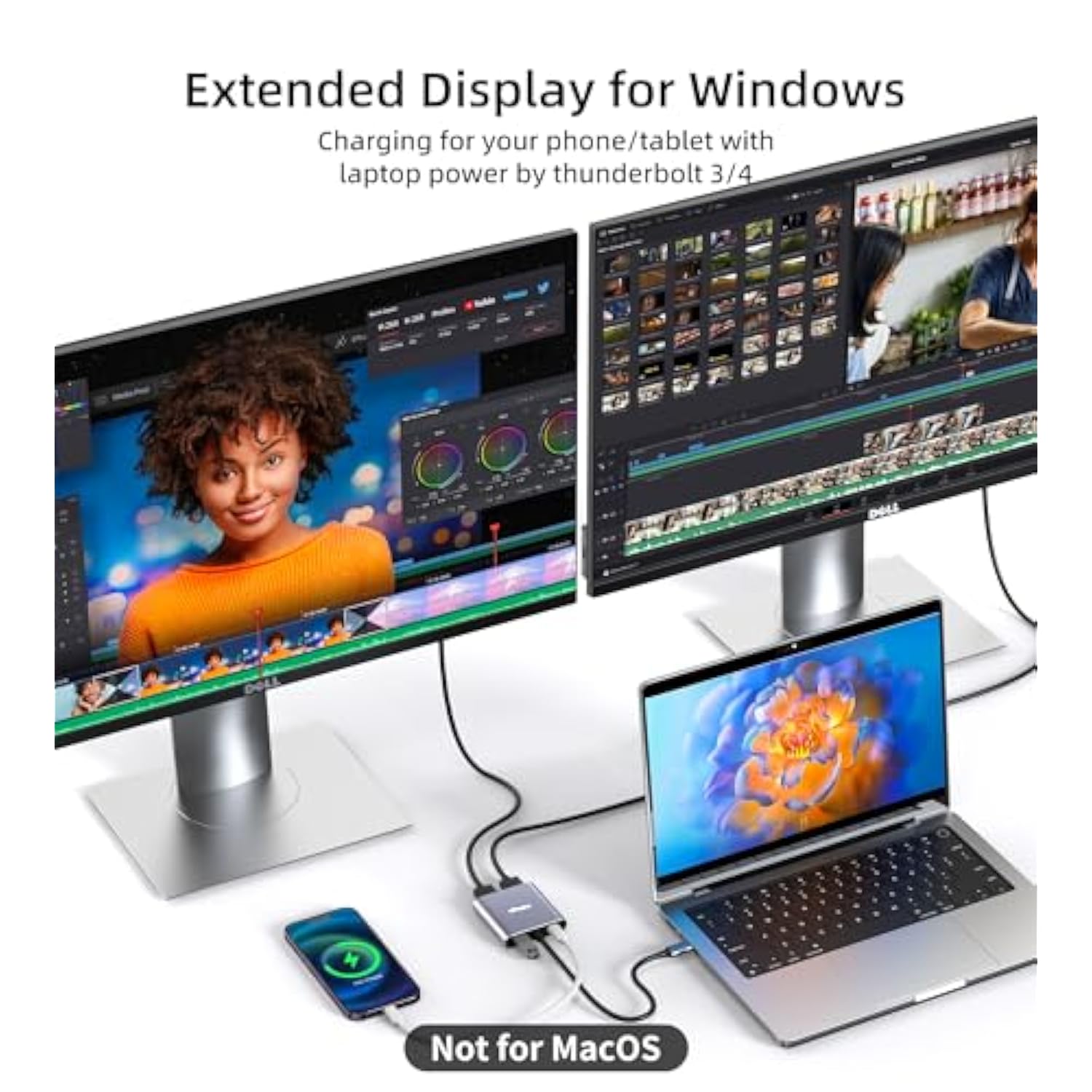 Usb C To Dual Hdmi Adapter 4K@60Hz, 4 In 1 Usb C To Hdmi Adapter With 100W Pd