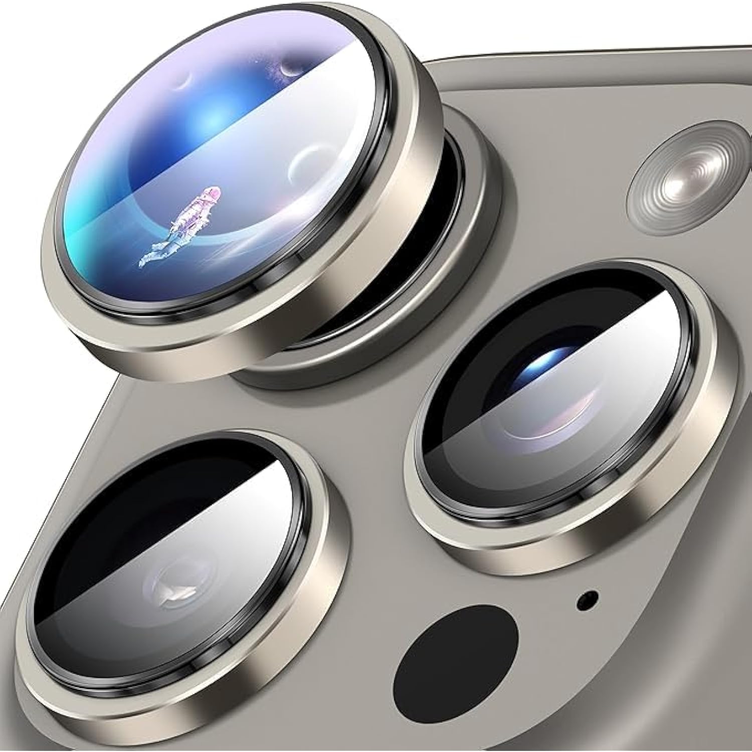 Camera Lens Protector For Iphone 16 Pro Max /Iphone 16 Pro, Anti-Scratch, Anti-Shatter, Case-Friendly, Tempered 9H+ Glass, Hd View W/Night Shoot, W/Aluminum Rim Rear Camera Screen Cover- Natural Titanium