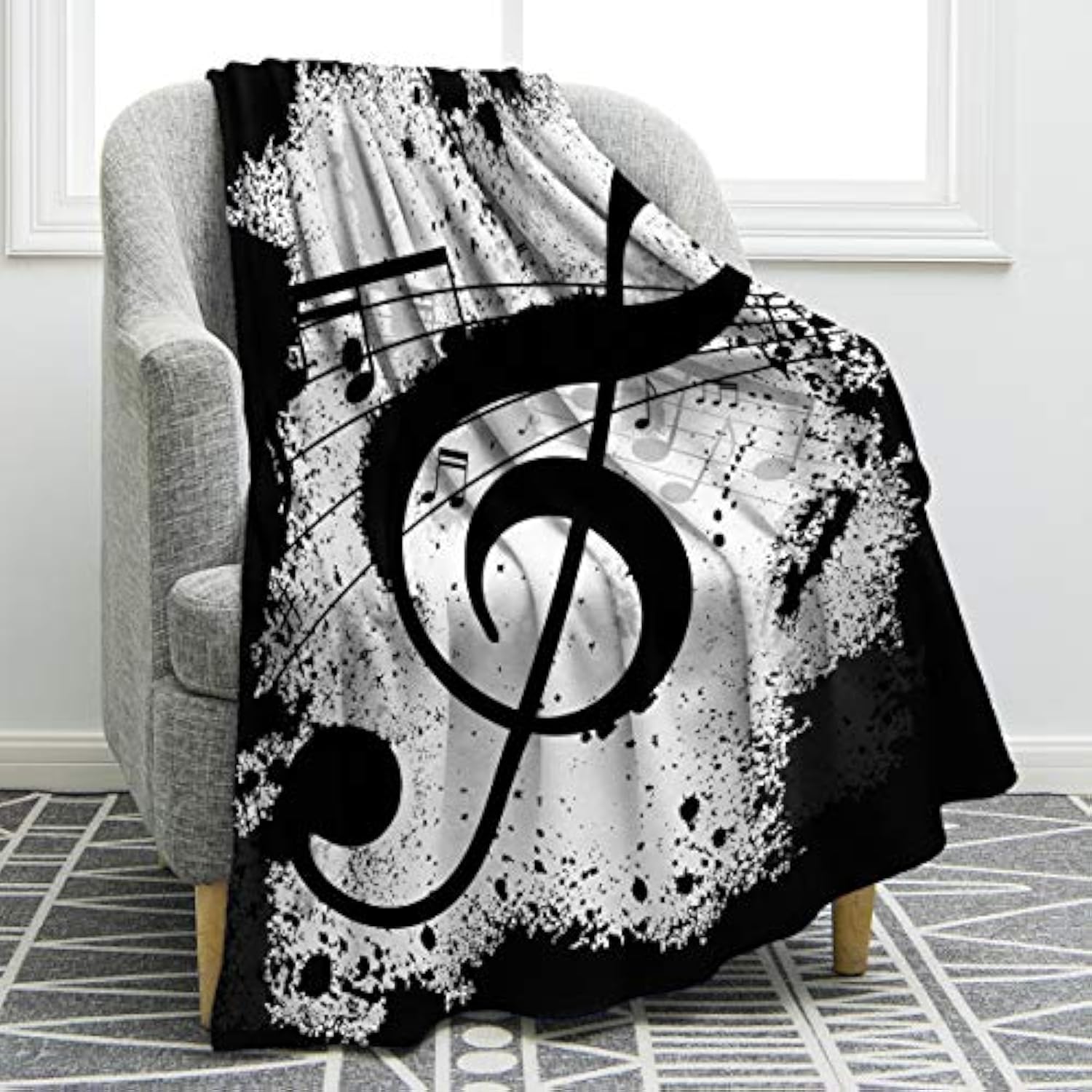 Music Note Throw Blanket for Adults and Kids Home Bed Couch Decor