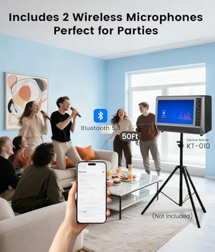 15.6 Small Smart Tv Built-In Bluetooth Speaker System, 200W Peak Power, Wireless Karaoke Microphones, 1080P Hd Led Tv With Hdmi/Usb/Aux For Home Entertainment & Camping
