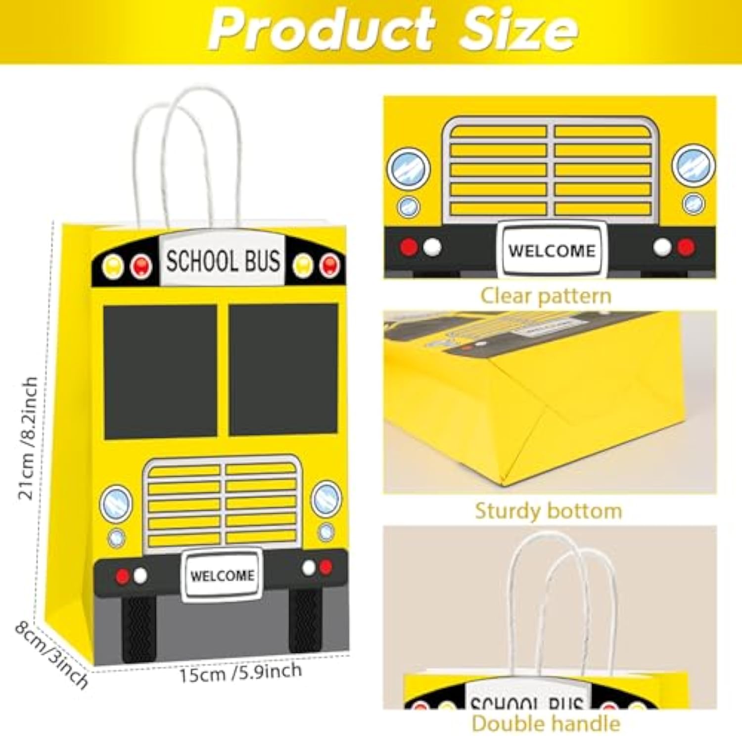 24Pcs School Bus Goodie Bag School Bus Gift Snacks Candy Party Favors Bags With Handles Yellow School Bus Party Treat Bags For Kids Welcome Back To School Birthday Baby Shower Supplies