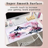 Japanese Large Gaming Mouse Pad, Extended Keyboard Mat, Big Desk Mousepad With Stitched Edges For Office Home, 3Mm Thicken Non-Slip Rubber Base Waterproof, Cherry Blossom