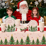 Christmas Party Supplies,102 Pcs Xmas Tree Themed Party Set,Christmas Decoration Dinnerware Set,Disposable Tablecloths Plates Cups Napkins Xmas Tableware For Home,Dinner,Picnic,Holiday,Parties