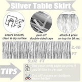 6 Pack 29X108 Inch 2024 New Year Metallic Foil Fringe Table Skirts Banner For Tinsel Streamer Garland Curtains Backdrop For Parade Floats Wedding Baby Shower Birthday Party Decoration Silver