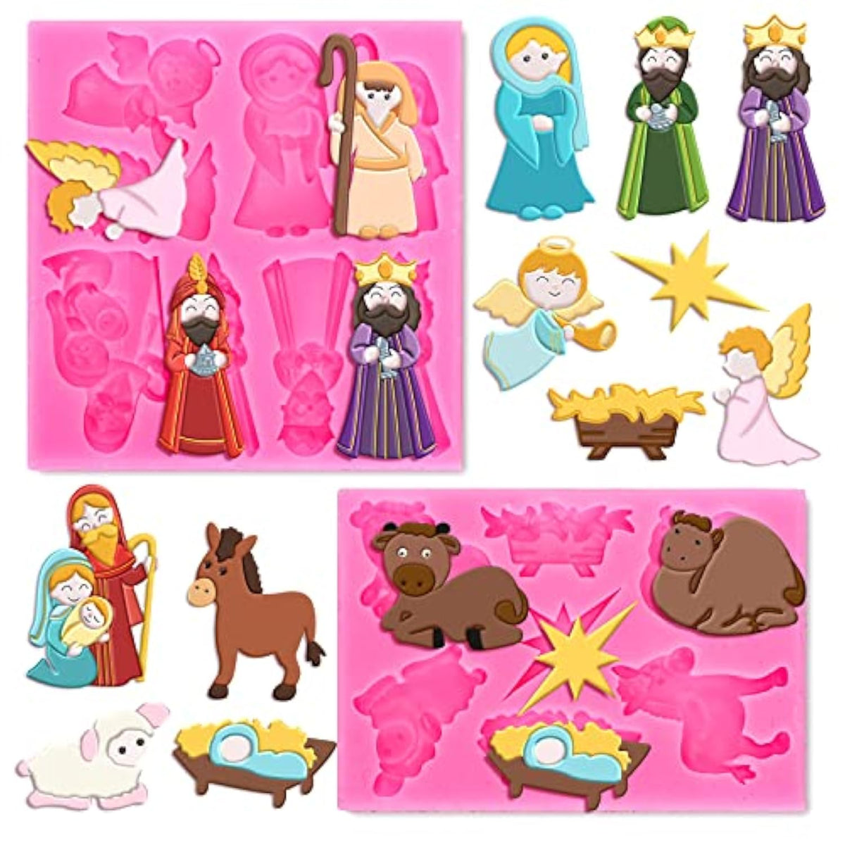 2Pcs Christmas Fondant Molds Nativity Silicone Moulds Night Of Birth Resin Baking Molds Jesus' Birth Theme Cake Decorating Molds For Xmas Handmade Diy Candy Chocolate Cookie Sugarcraft