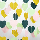 Sage-Green Pink Gold Party-Decorations - Paper Heart Garland Streamers Woodland Theme Baby Shower Bridal Shower Birthday Decoration Wedding Bachelorette Engagement Hanging Decor