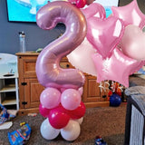 Big Number 2 Balloon Light Pink, Foil 2 Balloons With Pastel Baby Pink Helium 18 Inch Heart Star Balloon, 40'' Self Inflating Two Balloon Number For Girls 2Nd Birthday Party Women Valentines Day Decor