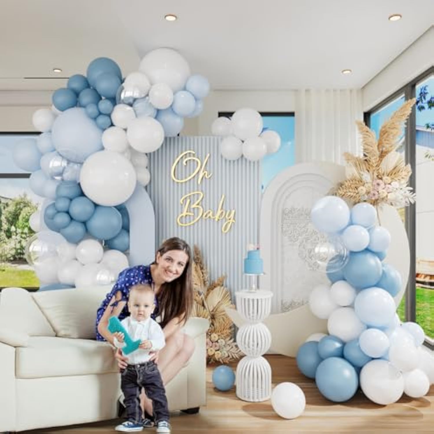 Dusty Blue Balloon Arch Kit, Light Blue & White Balloon Garland for Baby Shower