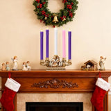 Flameless Advent Candles Battery Operated With Remote, Set Of 5 Wax Christmas Taper Nativity Candles, Led Advent Wreath Candles For Church Home Christian Decor, 3 Purple & 1 Pink & 1 White