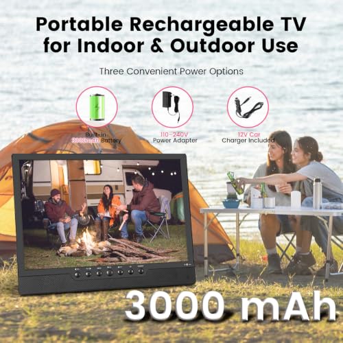 14'' Portable Tv,Small Tv With Batterys-Hdmi,Usb,Av Slot And 1 Antenna,Remote Control,12 Volt Car Cable/Ac For Rv Car/Camping/Kitchen