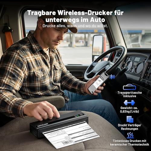 Portable Wireless Printer For Travel On-The-Go, Inkless Thermal Printer 2600Mah, Supports 8.5"X11" Letter & A4 Paper, Bluetooth For Iphone Android Laptop, Perfect For Truckers, Students, Remote Work