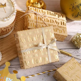 3D Kraft Birthday Wrap Roll – 17"x16.5' Gold & Brown Embossed Lettering Design