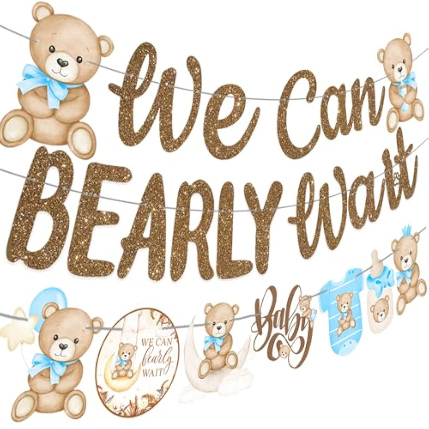 We Can Bearly Wait Banners Bear Baby Shower Banner Teddy Bear Baby Shower Decorations 3Pcs We Can Bearly Wait Baby Shower Decorations For Boy Bear Birthday Party Supplies